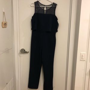 Navy Blouson Overlay Jumper